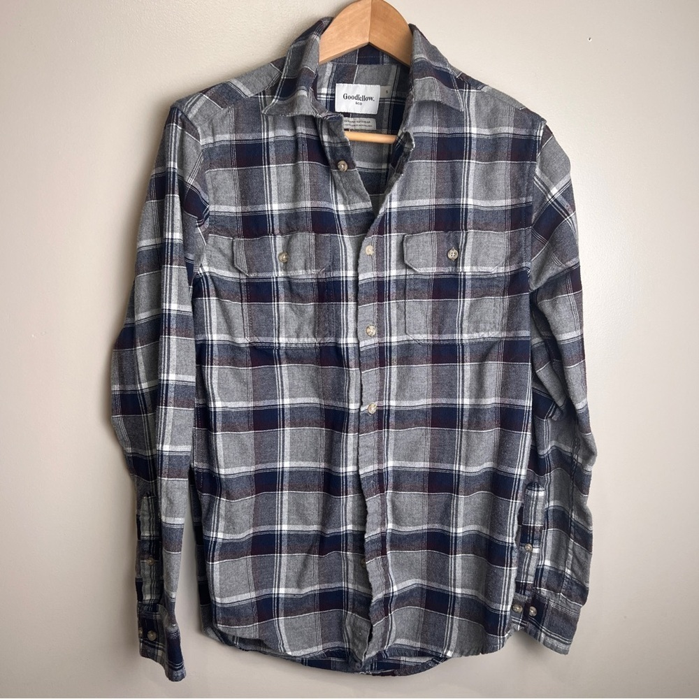 Goodfellow & Co Blue and Gray Plaid Cotton Men’s Shirt Size Small EUC